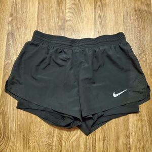Nike Women's Black Athletic Running Shorts with White Swoosh